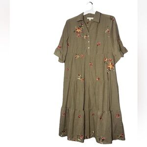 Anthropologie Fig + Flowers Floral Embroidered Oversized Boho Lagen Dress Size M